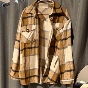 Checked Utility Shacket Jacket in Cream & Mustard